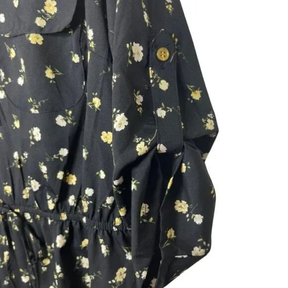SPEED CONTROL | Women's Black & Yellow Lightweight Floral Shirt Dress | Size L - Picture 5 of 13